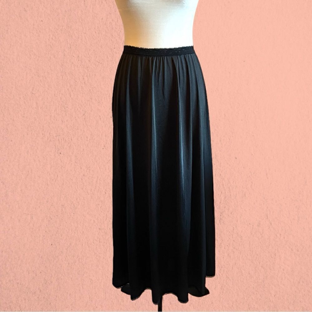 Vintage black maxi slip skirt with lace trim